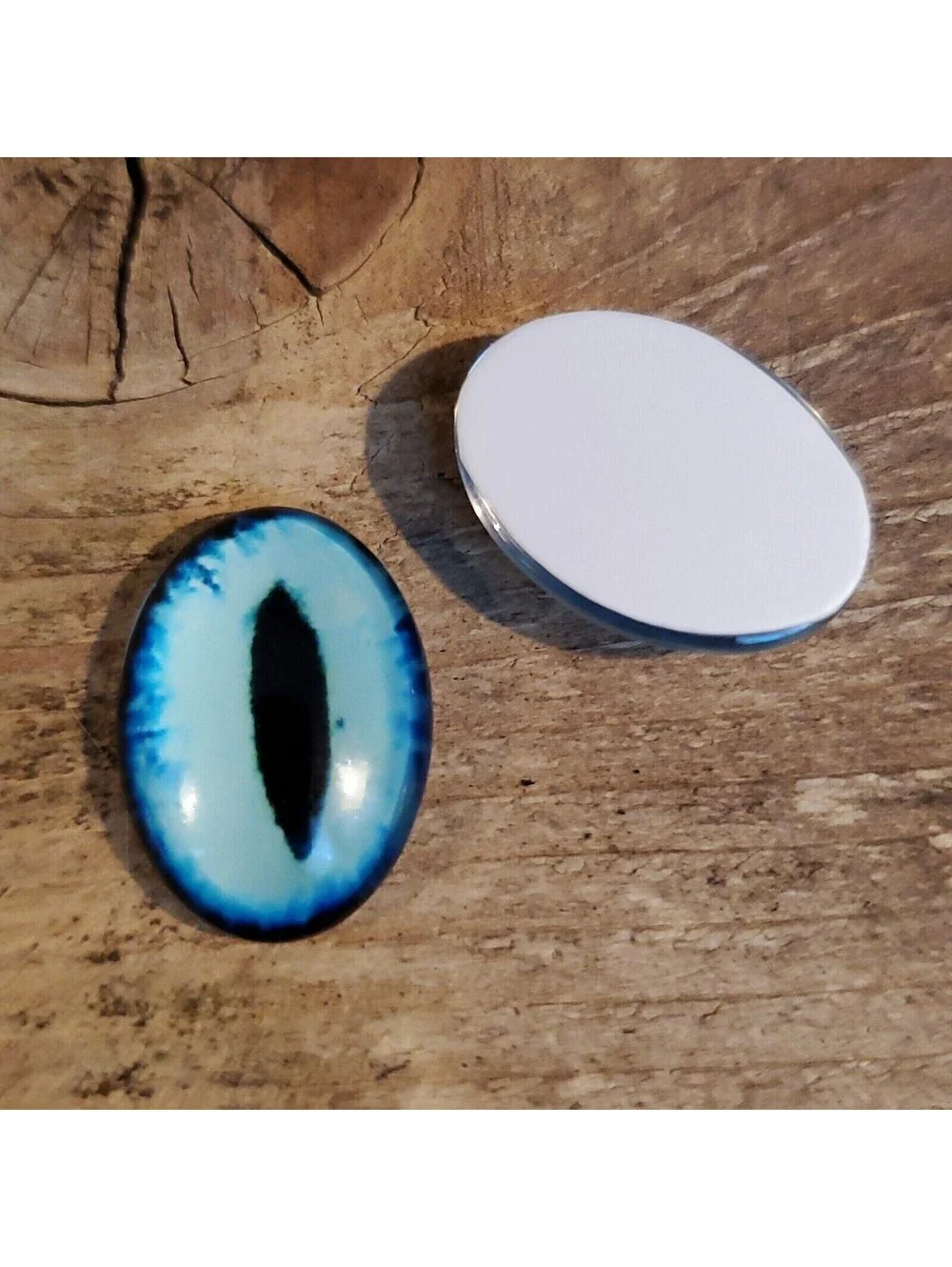 Dragon Eyes Black Aqua Blue GoT Fan Glass Cabochons 18x13mm Oval 2 pcs